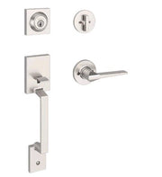 NEW Kwikset Amador Satin Nickel Entry Door Handleset w Square Rose Hollis Lever