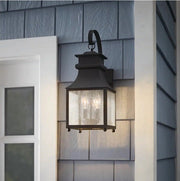 Home Decoratore13654 18"2-Light Matte Black Outdoor Wall Light with Seeded Glass