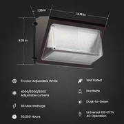 8000 Lumen Integrated LED Selectable Bronze Commercial Wall Pack Light
