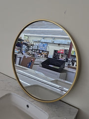 24" Round Brass Wall Mirror Gold Metal Frame Vanity Bathroom Mirror