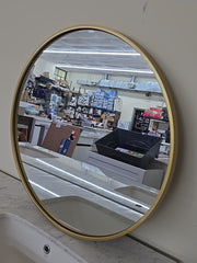 24" Round Brass Wall Mirror Gold Metal Frame Vanity Bathroom Mirror