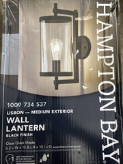 Hampton Bay Lisbon 15.88 in. 1-Light Black Outdoor Wall Light Fixture No Bulb