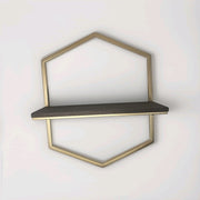 15 in. H x 12 in. W x 4 in D Wood & Gold Metal Wall-Mount Hexagon Floating Set 2