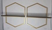 15 in. H x 12 in. W x 4 in D Wood & Gold Metal Wall-Mount Hexagon Floating Set 2