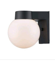 7 in. Black Outdoor Hardwired Wall Lantern Sconce with White Glass