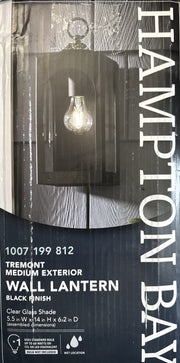 Hampton Bay Tremont 1-Light Black Outdoor Wall Light Fixture with Clear Glass