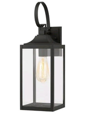 Havenridge 19 in. 1-Light Matte Black Hardwired Outdoor Wall Light Lantern