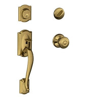 SCHLAGE Camelot Single Cylinder Handleset and Georgian Knob, Antique Brass