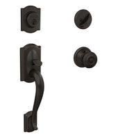 Schlage Camelot Front Entry Handleset W/ Georgian Knob In Aged Bronze
