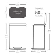 13 Gal. Stainless Steel Kitchen Trashcan, Step-on, Rectangle