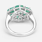3.33 Carat Genuine Zambian Emerald and White Zircon .925 Sterling Silver Ring