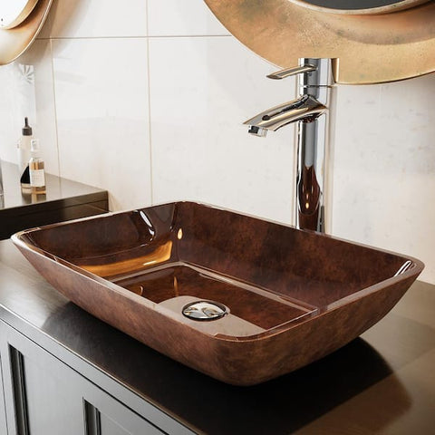 Donatello Artistic Rubywood Glass 18 in. L x 13 in. W x 4 in. H Rectangular Vessel Bathroom Sink