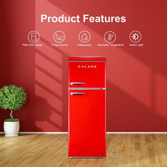 7.6 cu. ft. Refrigerator Retro Dual Door True Freezer in Red