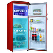 7.6 cu. ft. Refrigerator Retro Dual Door True Freezer in Red