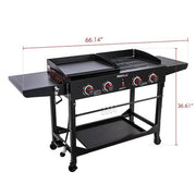 4-Burner Portable Flat Top Propane Gas Grill and Griddle Combo with Folding Legs, 48,000 BTU in Black
