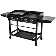 4-Burner Portable Flat Top Propane Gas Grill and Griddle Combo with Folding Legs, 48,000 BTU in Black