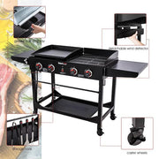 4-Burner Portable Flat Top Propane Gas Grill and Griddle Combo with Folding Legs, 48,000 BTU in Black