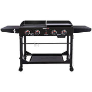 4-Burner Portable Flat Top Propane Gas Grill and Griddle Combo with Folding Legs, 48,000 BTU in Black
