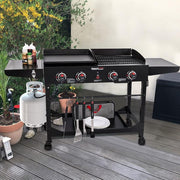 4-Burner Portable Flat Top Propane Gas Grill and Griddle Combo with Folding Legs, 48,000 BTU in Black