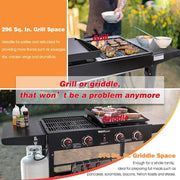 4-Burner Portable Flat Top Propane Gas Grill and Griddle Combo with Folding Legs, 48,000 BTU in Black