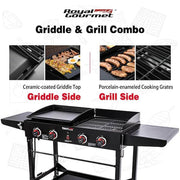 4-Burner Portable Flat Top Propane Gas Grill and Griddle Combo with Folding Legs, 48,000 BTU in Black