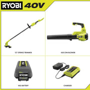 40V Cordless Battery 12 in. String Trimmer and 450 CFM 120 MPH Blower Combo Kit 2-Tools with 4.0 Ah Battery and Charger