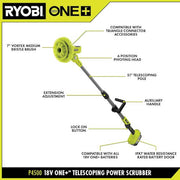 ONE+ 18V Cordless Telescoping Power Scrubber Kit with 2.0 Ah Battery and Charger