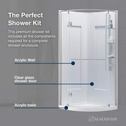 Glamour 34 in. x 76.40 in. Corner Drain Corner Shower Kit in Satin Nickel and White