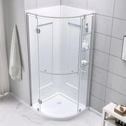 Glamour 34 in. x 76.40 in. Corner Drain Corner Shower Kit in Satin Nickel and White