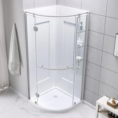Glamour 34 in. x 76.40 in. Corner Drain Corner Shower Kit in Satin Nickel and White