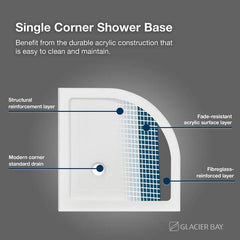 Glamour 34 in. x 76.40 in. Corner Drain Corner Shower Kit in Satin Nickel and White