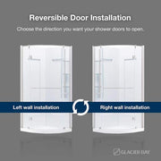 Glamour 34 in. x 76.40 in. Corner Drain Corner Shower Kit in Satin Nickel and White