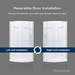 Glamour 34 in. x 76.40 in. Corner Drain Corner Shower Kit in Satin Nickel and White