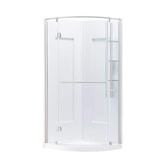 Glamour 34 in. x 76.40 in. Corner Drain Corner Shower Kit in Satin Nickel and White