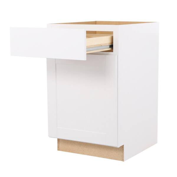 Hampton Bay Shaker 36 in. W x 24 in. D x 34.5 in. H Assembled Base Kitchen Cabinet in Satin White with Ball-Bearing Drawer Glides