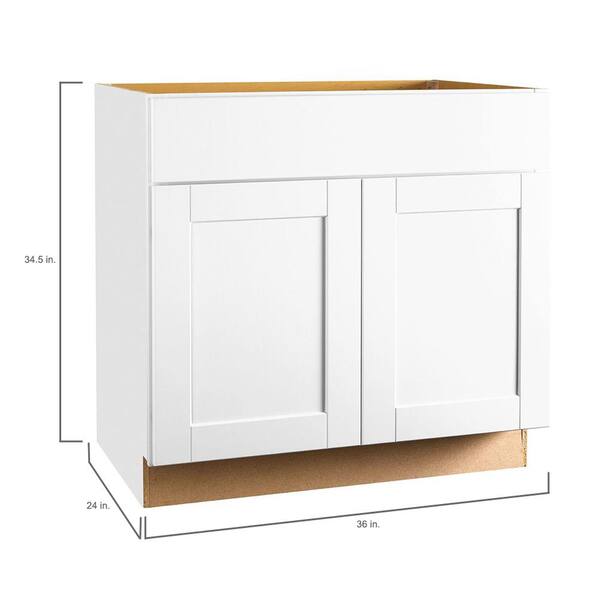 Hampton Bay Shaker 36 in. W x 24 in. D x 34.5 in. H Assembled Base Kitchen Cabinet in Satin White with Ball-Bearing Drawer Glides - Thumbnail 2