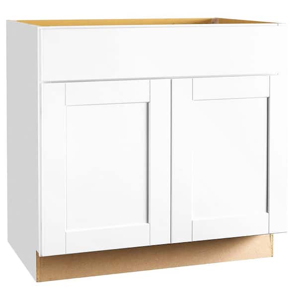 Hampton Bay Shaker 36 in. W x 24 in. D x 34.5 in. H Assembled Base Kitchen Cabinet in Satin White with Ball-Bearing Drawer Glides - Thumbnail 3