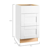 Shaker 18 in. W x 24 in. D x 34.5 in. H Assembled Drawer Base Kitchen Cabinet in Satin White with Ball-Bearing Glides