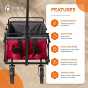 150 lbs. Capacity 12 cu. ft. Portable Folding Steel Wagon Fabric Outdoor Garden Cart in Red