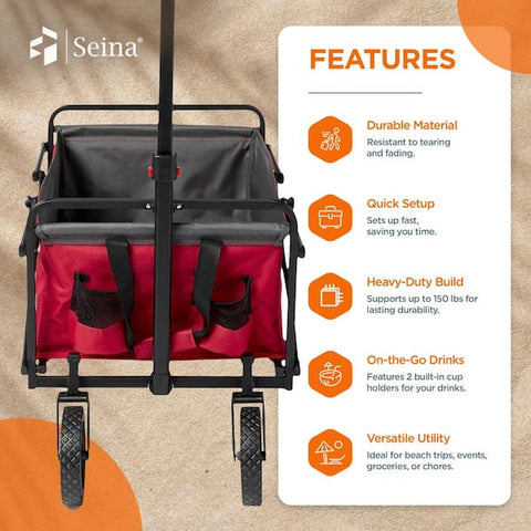150 lbs. Capacity 12 cu. ft. Portable Folding Steel Wagon Fabric Outdoor Garden Cart in Red