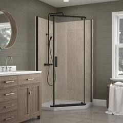 Cove 38 in. L x 38 in. W x 78 in. H 3-Piece Corner Drain Neo Angle Shower Stall Kit in Shale and Matte Black