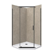Cove 38 in. L x 38 in. W x 78 in. H 3-Piece Corner Drain Neo Angle Shower Stall Kit in Shale and Matte Black