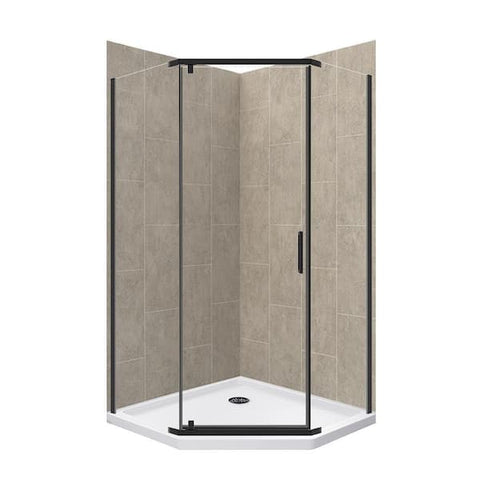 Cove 38 in. L x 38 in. W x 78 in. H 3-Piece Corner Drain Neo Angle Shower Stall Kit in Shale and Matte Black