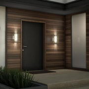 Ansel Stainless Steel Modern Bubble Glass Integrated LED Outdoor Hardwired Garage and Porch Light Cylinder Sconce