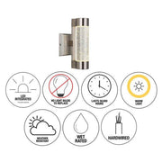 Ansel Stainless Steel Modern Bubble Glass Integrated LED Outdoor Hardwired Garage and Porch Light Cylinder Sconce