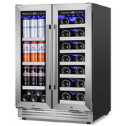 23.47 in. Dual Zone 20-Wine Bottles and 60-Cans Built-in Beverage and Wine Cooler in Silver Four Door Handles Blue LEDs