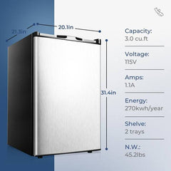 3.0 cu. ft. Frost Free Defrost, Compact Upright Freezer in Stainless Steel, Silver