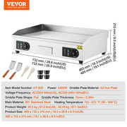 Commercial Electric Griddle, 4,400W Countertop Flat Top Grill, 28.74 x 15.75 x 0. 39 in .528.87 sq. in. Silver