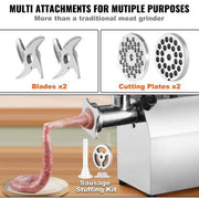 Electric Meat Grinder 8.3 lbs. Min 650-Watt Industrial Meat Mincer Silver Stainless Steel Commercial Grinder ETL Listed