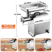 Electric Meat Grinder 8.3 lbs. Min 650-Watt Industrial Meat Mincer Silver Stainless Steel Commercial Grinder ETL Listed